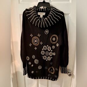 Victoria Harbour Vintage Black Sweater with Beaded Design. EUC. Size L